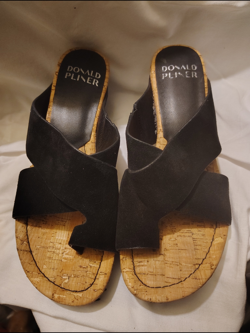 Donald J. Pliner Black Suede Cork Slide Sandals